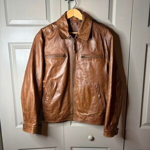 Y2K brown leather jacket  Size M roundtree and york brown western jacket